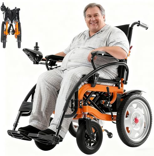Electric Wheelchair with 20 Extra Wide Seat,20 Miles Long Range Foldable Electric Wheelchair,330 lbs Capacity Electric Wheelchairs for Adults,500W Dual Motor All Terrain Electric Wheelchairs,Orange