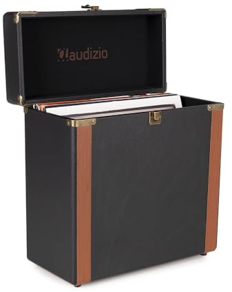 Audizio RC37 - Robuster Plattenkoffer für Schallplatten Aufbewahrung, 30-35 Schallplatten Case - SchallPlattenkoffer für Vinyl Aufbewahrung - Schallplatten Zubehör - Braun