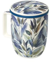 TEA SHOP - Tasse à Thé avec Filtre et Couvercle - Mug Harmony Wild Leaves - Tasse pour Thés et Infusions en Porcelaine