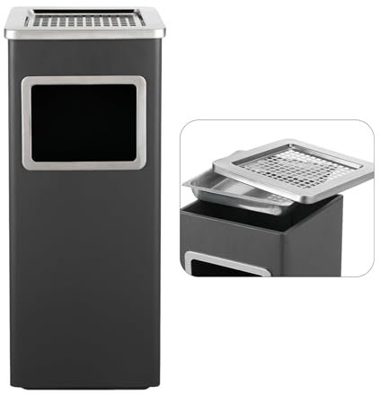 JTWWDM Bote Basura Acero Inoxidable para Interiores, Bote Basura Comercial Negro con Tapa, Contenedor Basura Industrial para Exteriores 9,64 X 9,64 X 23,62 para Entrada Ascensor