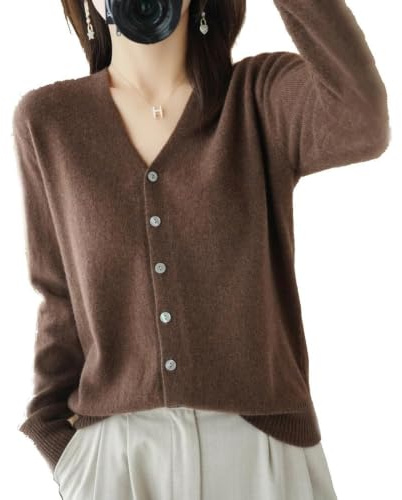 YGSIKY Cardigan in Cashmere da Donna, Maglione Cardigan Lavorato a Maglia Leggero a Maniche Lunghe con Scollo a V, Cardigan a Maniche Lunghe con Bottoni sul Davanti (L,Brown)
