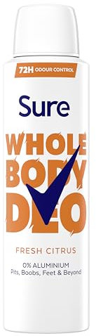 Sure Women Fresh Citrus Whole Body All Over Body Deodorant Spray with a fresh & airy fragrance and 72 hour odour control 150ml