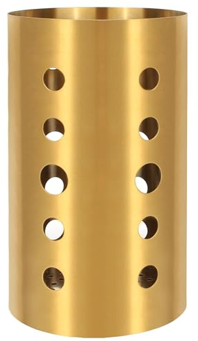 Gold Stainless Steel Utensil Holder 3.93x6.9 inch – Flatware Cylinder Draining Organizer & Drying Rack Caddy Basket for Kitchen Counter with Round Drain Holes, Stand for Fork, Knive, Spoon, Chopstick