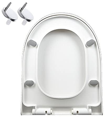 WC-Sitz, D-Form, WC-Sitz mit Absenkautomatik, Weiß mit Schnellverschluss, Kunststoff-Toilettendeckel mit verstellbaren Scharnieren, für einfache Reinigung, 9013