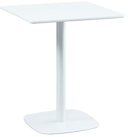 Quadratischer Esstisch, Platte für Theke, Bistro, Kneipe, Tisch mit 18 mm künstlichem Brett, pulverbeschichtete Eisenbeine, 70 x 75 cm, Weiß