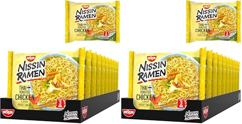 Nissin Ramen - Thai Roasted Chicken, 20er Pack, Instant-Nudeln asiatischer Art, nach thailändischer Rezeptur, schnell & einfach zubereitet, asiatisches Essen (10 x 65 g)