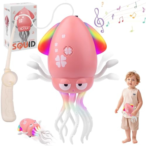 Quixion Dancing Octopus Toy, Electric Crawling Octopus Toys with LED Light & Music, Dancing Squid Toy, Magic Squid Tummy Time To-y, Sensory Toys for 3 4 5 6 Year Old Baby Boys Girls Birthday Gifts