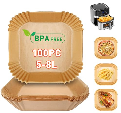 Gidgimo 100 feuilles de papier cuisson pour friteuse à air G8Pro G12Ultra 5-8L, rectangulaires jetables, compatibles avec la plupart des paniers 5-8L, antiadhésives et sans BPA