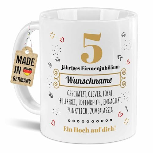 Tassendruck Personalisierte Tasse zum Dienstjubiläum - Ein Hoch auf dich! - mit Name und Zahl personalisieren - Geschenk zum Firmenjubiläum - Keramiktasse, 300 ml, Weiß