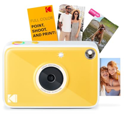Kodak Printomatic+ Cámara Digital Instantánea 10MP con LED RGB, Imprime Fotos a Color en Papel Zink 2x3” – Amarilla