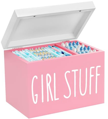 BlyeMichdi Tamponhalter für Badezimmer, Lady Stuff Box, 2 Fächer Tampon Aufbewahrung Spender Makeup Organizer mit Deckel für Wattestäbchen Wattepads Baumwoll, Schreibtisch Aufbewahrungsbox (rosa)