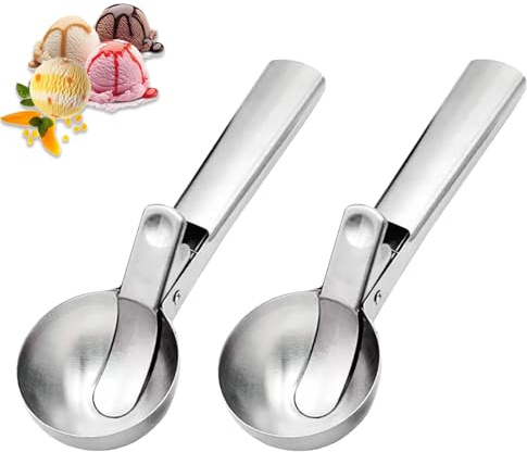 CAIJ 2 Stück Eisportionierer Eislöffel Professionellen Gebrauch Ideal für Eiscreme Melone Fleischbällchen Teige, Kartoffelpüree oder Melonenbälle (Silber)