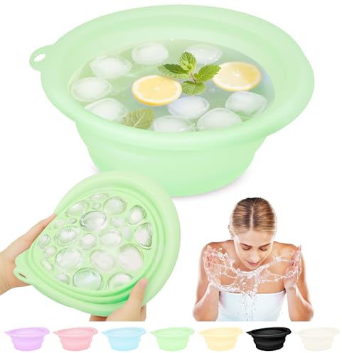 Musiwanna Silicone Ice Face Bowl, Face Bowl for Ice, Foldable Ice Bath Facebowl with Built-In Icetray, Collapsible Quick Cooling Facial Washing Basin for Soothe Skin, Wash Basin for Home Use or Travel