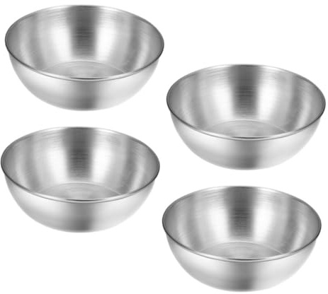 Hemobllo Lot de 4 Petits Plats à Trempette Ronds en Acier Inoxydable Argenté, Bols Compacts et Polyvalents pour Sauces et Condiments Cuisine ou Restaurant