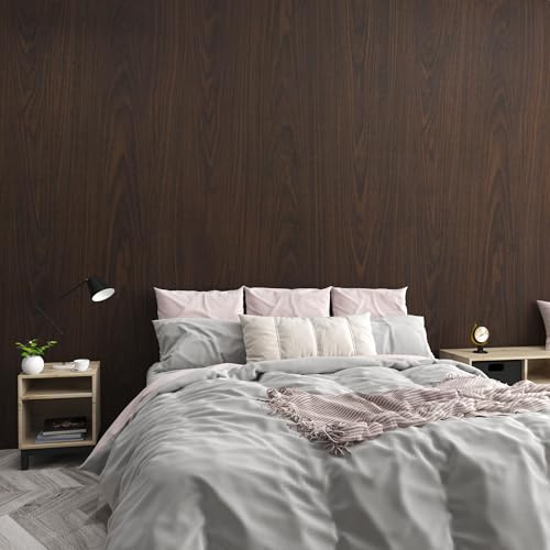 JSEVEM Papel pintado de madera de nogal marrón oscuro de tamaño grande de 80 cm x 4 m, para despegar y pegar, impermeable, de grano de madera de nogal más oscuro, vinilo adhesivo para muebles de