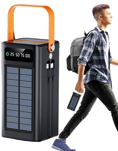 Renchey Solare Powerbank,120W Outdoor Powerbank | 50000mAh Überlebensausrüstung mit Licht 4 Ausgänge 3 Eingänge Integrierte Kabel für Alle Mobiltelefone Outdoor Aktivitäten Reise