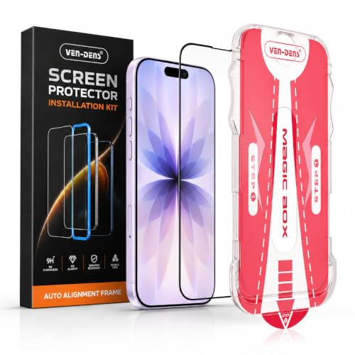 VEN-DENS Screen Protector for iPhone 17 Full Coverage Tempered Glass Film | with Easy Installation Tool, Black Border, Case-Friendly HD Clear Screen Guard for iPhone 17 Models