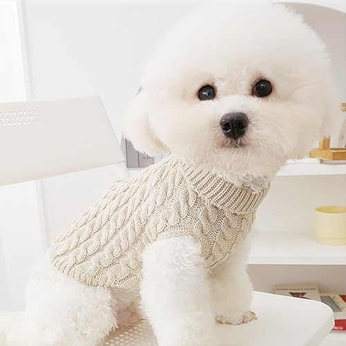 Hundepullover Kleine Hunde, Hunde Kleidung für Den Herbst, Hund Pullover für Kleine Hunde und Katzen(Beige,Small)