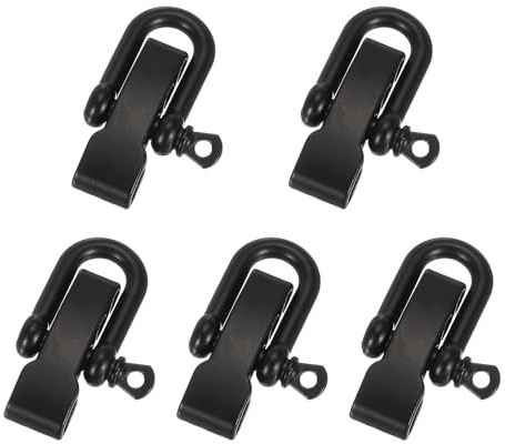 YELARXI Paracord Bracelet Shackle Buckle, Metal Survival Bracelet Bow Anchor Adjustable U Bow Shackle Use Screw Pin Buckles 5Pcs & Black & Flat Head-Fit for (Camping/Belt/Outdoor Rope)