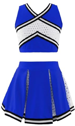 AKDJGFP Cheerleader Kostüm Mädchen Cheerleader Dance Set Uniform Ärmelloses Top Vorne V-Ausschnitt Mit Elastischem Bund Rock Cheerleading(Blue,8)