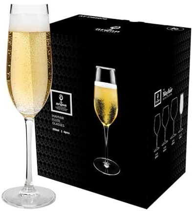 Argon Tableware Mayfair Crystal Champagne Flutes 210ml - Pack of 24, Lead-Free Crystal Glasses, Elegant Pulled Stem Design, Gift Boxed Sparkling Wine Flute Set for Home & Bar