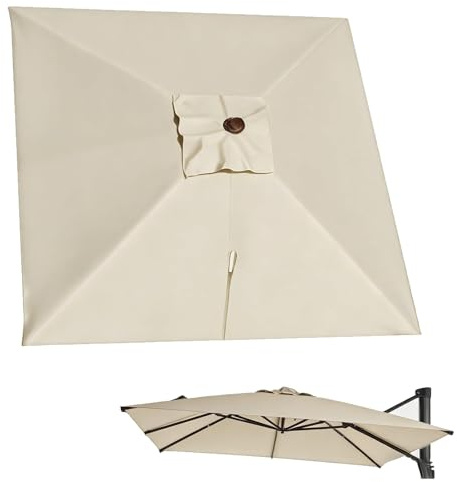 HULKAY Toile de Parasol Déporté Carrée de Remplacement, 8 Baleines, avec Bouton Poussoir, Protection UV – pour Jardin, Terrasse, Marché(2.5mx2.5m/8.2ftx8.2ft) (White)
