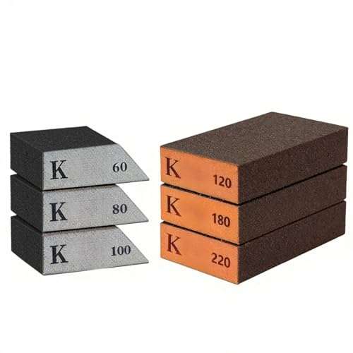 GROVBLE Schleifschwamm Set 6 Stück – 2 Formen Schleifblock (60/80/100/120/180/220), Nass & Trocken, für Holz, Metall, Wand – ideal für Ecken & Flächen