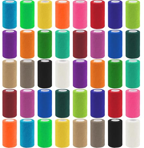 40 Rouleaux Bande Cohésive 10 cm x 4,5 m - Sport Bandage Autoadhésif Élastique pour Humains et Animaux - Ruban Autoadhésif Cohésifs Vet Wrap pour Chien, Cheval, Poignet et Cheville - 20 Couleurs