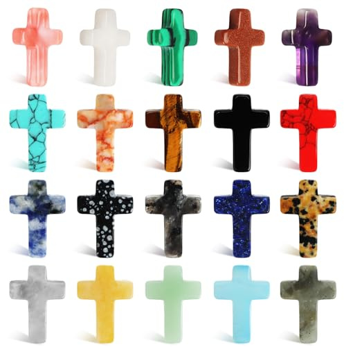 Feirdhoo 20 Stück Kreuz Edelstein, Heilende Kristall Kreuze, Kommunion Geschenke für Mädchen, Christliche Gastgeschenke & Tischdeko für Ostern