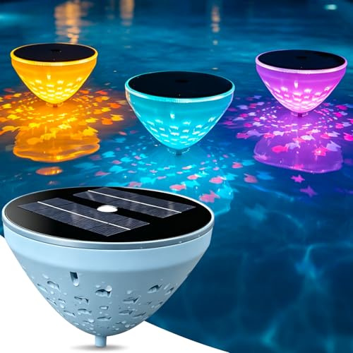 Poolbeleuchtung Solar Unterwasser, Schwimmende Pool Lichter RGB & Warmweiß Modi,IP68 Wasserdicht Teichbeleuchtung Solar Poollicht Unterwasser 600mAh Poollampen für Whirlpool Schwimmbad Badewanne (A)
