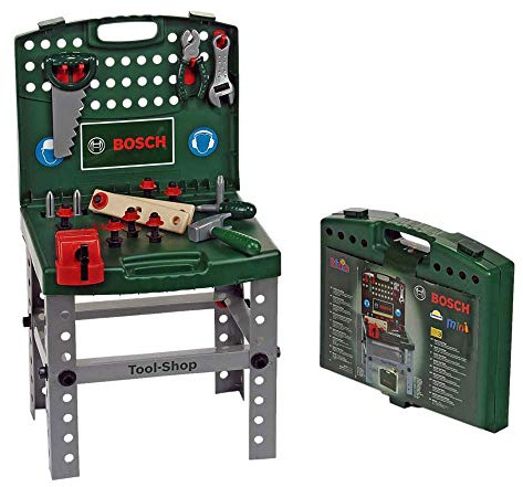 Theo Klein 8681 Bosch transportabler Tool-Shop I Werkbank zum Koffer klappbar I Inkl. Werkzeugen und Werkstatt-Zubehör I Maße: 41,5 cm x 38,5 cm x 76,5 cm I Spielzeug für Kinder ab 3 Jahren