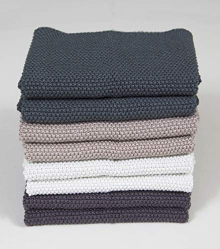 EHC Pack of 8 Premium Square Cotton Textured Washable and Reusable Kitchen DIsh Cloth Tea Towel - 27cm x 27cm, Multi Color Pack (Lint Free)