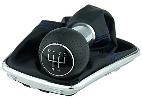 Schaltsack & Schaltknauf für VW Golf 4 IV & für Bora - 12mm - Bj. 1997 - 2006 - 5 Gang Knauf mit Rahmen - Schwarz Blau Chrom - Schaltmanschette Schalthebel Manschette Schaltgetriebe Schaltung A253-10