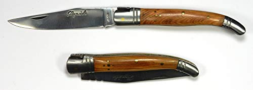 Bois & Mots Laguiole - Couteau de Poche 12 cm en Teck - Lame de 10 cm - Longueur Totale : 21,5 cm