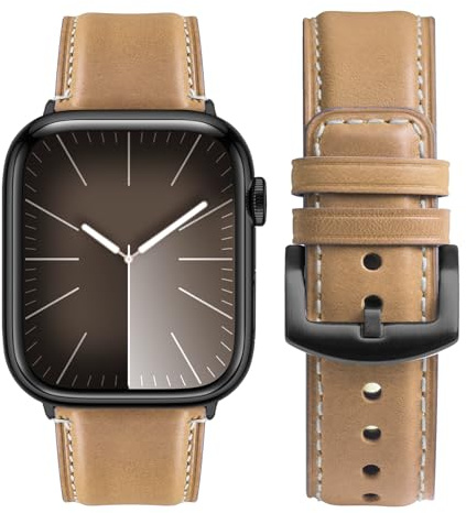 Fullmosa Läderarmband för Apple Watch Armband 44mm 46mm 42mm 45mm 49mm kvinnor män, äkta läder ersättningsarmband lämpligt för iwatch Ultra SE 2/SE Series 10 9 8 7 6 5 4 3 2 1