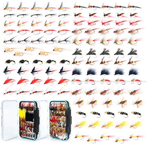 M MAXIMUMCATCH Maxcatch 120 pcs Fly Fishing Flies Kit Handmade Assortment Dry/Wet Flies, Nymphs, Streamers with Fly Box Included