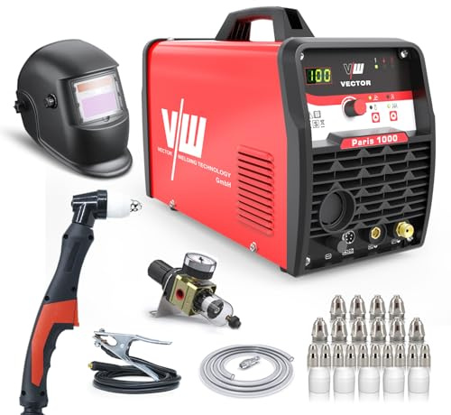 VECTOR WELDING Plasmaschneider 100 A SET - Pilotzündung - Plasma Cutter - 100 Ampere Stromstärke & 45mm Schnittstärke - 400v | Inkl. Plasmabrenner und Plasma Düsen SET