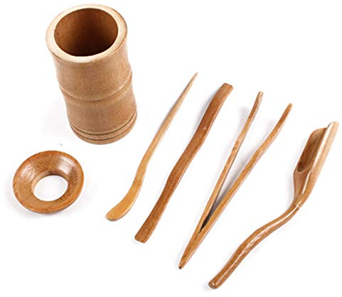 ruiruiNIE 6 Pieces Tea Ceremony Utensils,Bamboo Teaspoons Needle Clip Strainer Tong Tube Tea Accessories for Chinese Gong Fu Cha Ceremony