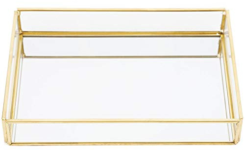 Weikeya Scatola per cosmetici, materiale di qualità, 30 x 20 x 5,5 cm, in velluto per gioielli in ottone e vetro (oro),scatola portaoggetti scatola portaoggetti