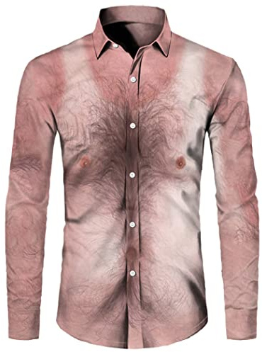 WEGUKRI La camisa fresca de los botones de la impresión del modelo 3D del músculo, los hombres imprimieron los tops largos de, Color 1, 4XL