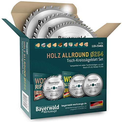 Bayerwald Kreissägeblatt Set Ø254 (3 tlg.) - für Holz Längs & Querschnitte - geeignet für Tischkreissägen von Bosch, Metabo, Scheppach, Festool uvm.