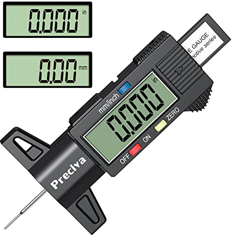 Preciva Reifen Profiltiefenmesser Reifenprofilmesser Auto Tiefenmesser Motorrad Profilmesser Messchieber LCD Display mit Ersatzbatterie, 0-25 mm für Autos, LKWs, Motos