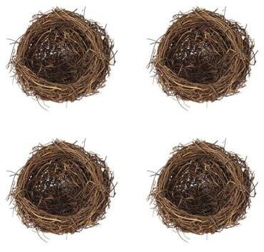 4 Stück Rattan Ostern Vogelnest Deko, 8cm Künstliches Vogel Nest Festival Ostern Deko Handgemacht Vögelnest Rattan Birdhäuser Natürliche Taube Nest ,Ostereier Basteln Deko für Garten Ostern Deko