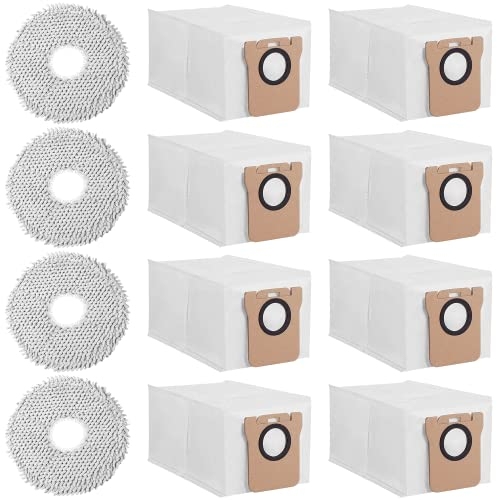 Staubbeutel Mopp Wischtücher für Xiaomi X20+/Dreame X40 Ultra/L20 Ultra/L10s Ultra, 8 Staubbeutel 4 Nasses Wischpad, 2,5L großer Kapazität Ersatzbeutel Ersatzteile Staubsaugerbeutel Wischtücher
