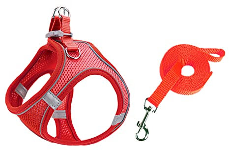 Koomuao Katzengeschirr, atmungsaktiv, mit Leine, sicher, Geschirr, Jacke, ultraleicht, Kätzchenkragen, weich und bequem, Laufjacke für Kaninchen, Katzen und Welpen (Rot, XXXS)