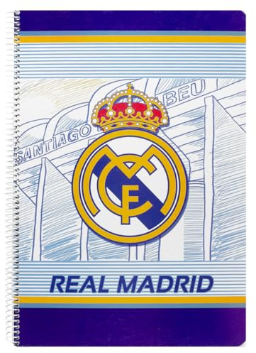 Real Madrid Cuaderno Santiago Bernabéu Oficial Tapa Dura Tamaño DIN A4 | 100 Hojas Cuadriculadas con Anillas 23 x 29,5cm
