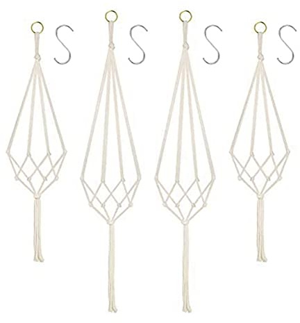 Cucioki 4 Pack Hanging Planters Baskets with 4 Hanging Hooks Cotton Rope Macrame Plant Hanger 80CM & 100CM