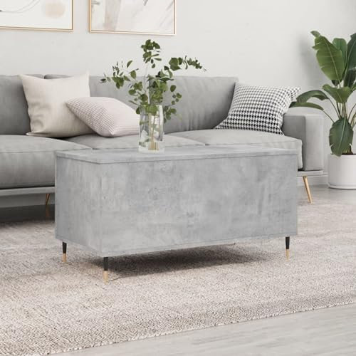 Homgoday Wohnzimmertisch Grau Beton 90 x 44,5 x 45 cm Mehrschichtholz, Gartentisch, Gartentisch, Terrassentisch, Esstisch, Küchentisch, Gartentisch T