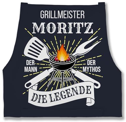 Geschenk mit Namen personalisiert by Shirtracer - Schürze - Grillschürze Herren Männer - Grillmeister Der Mann Der Mythos Die Legende mit Name - Lustiges Geschenk Grillen Papa Vatertag Geburtstag