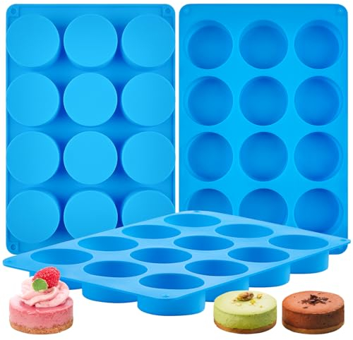 CLUEWR Moldes de silicona para galletas de chocolate, con 12 cavidades, antiadherentes, redondos, para hornear mini pasteles, Oreo, gelatina, paquete de 3